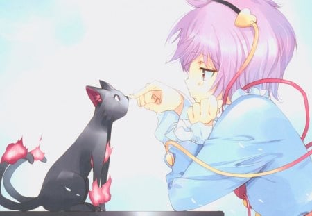 and anime cat - anime, girl, cat, red