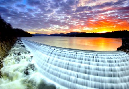 WATER FLOW at SUNSET - landscape, sunset, waterfall, cascade