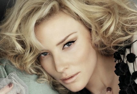 Cate Blanchett - dress, girl, blonde hair, beauty, actress, black, woman, movie, cate blanchett, Richard bailey