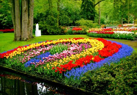 Park with flowers - summer, pretty, greenery, beauty, beautiful, flowers, grass, nice, lovely, floral, trees, nature, colorful, green