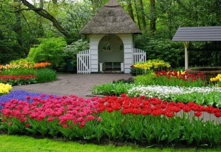 Lovely place - pretty, house, trees, cabin, beautiful, spring, lovely, flwoers, garden, nice, place, cottage, park