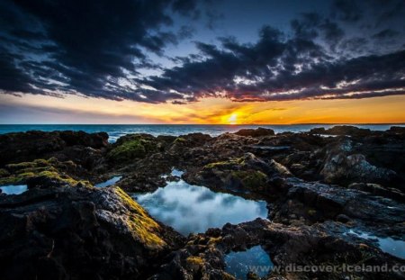 Sunset Over Iceland - Iceland, rocky, shore, sunset, nature, sky