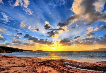 glorious sunset hdr - beach, clouds, sunset, hdr, sea