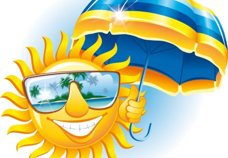 Summer sun - heat, umbrella, sun, summer, sunglasses, spring, happy