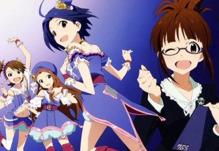 Break A Leg!! - girls, idolmaster, anime, cute, purple outfits, wink