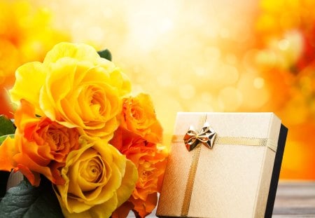 Special for You! - roses, yellow, present, gift, love, bouquet