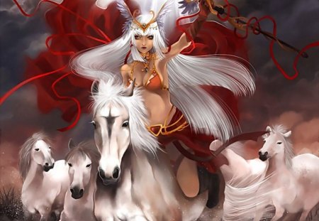 fantasy women - fantasy, galaxy, unicorn, woman