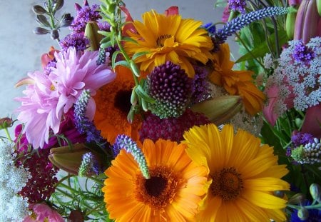 Lovely Flowers - nature, love, yellow, blue, colorful, flowers, bouquet, violet