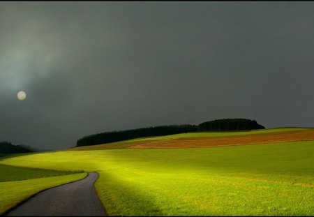 green beauty - nature, moon, beauty, fields, green