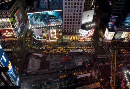 construction in the new times square - construction, traffic, ads, city, skyscrapers