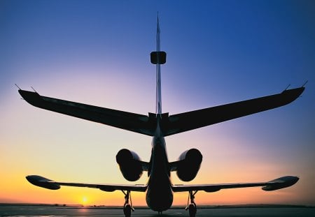 aircraft at sunset - aircraft, sunsets, ground, sun