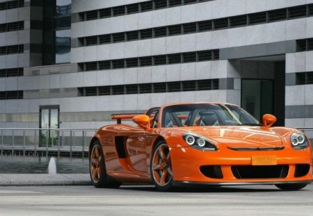 porsche carrera gt orange - road, porsche, car, orange