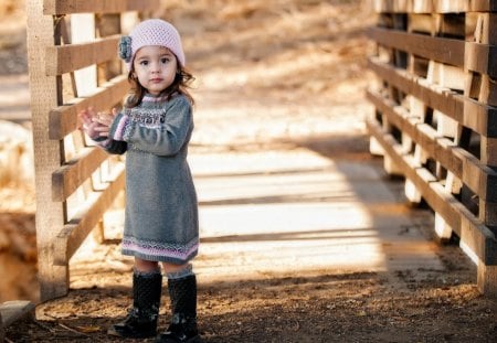 Girl on wooden bridge - wooden, bridge, cute, girl