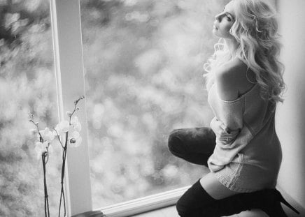 Thinking of you - window, blonde, woman, model