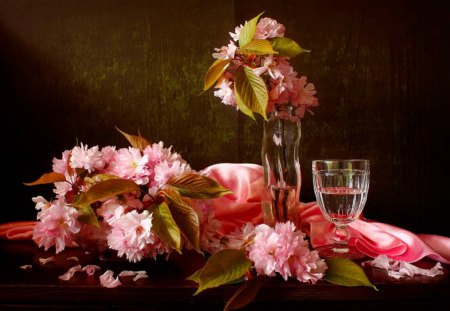 Japanese cherry blossom - glass, cherry, japanese, still life, spring, nature, pink, flowers, bloosom