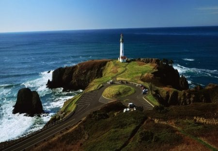 lighthouse on a seacoast point - point, coast, lighthouse, sea, overlook