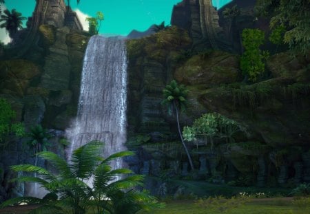 Waterfall - green, tera, valley of titans, waterfall