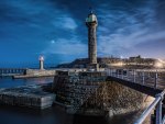 fantastic lighthouses infront of a town on a cliff hdr