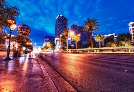 the vegas strip late at night hdr - hotels, street, hdr, city, night, light