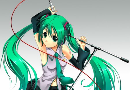 Hatsune Miku - female, hot, superstar, singer, simple, anime girl, idol, anime, miku, cute, hatsune miku, sexy, girl, twintails, long hair, hatsune, vocaloids, microphone, vocaloid, plain, green hair, diva