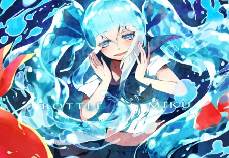 ~Bottle Miku~ - hatsune miku, vocaloid, water, fish, anime, uniform