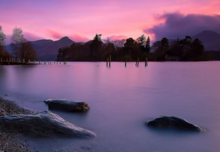 Purple Sunset - water, purple, sunset, pretty