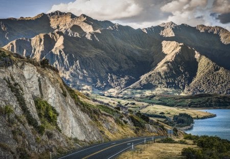 fantastic coast highway hdr - clouds, highway, coast, hdr, sea, mountains