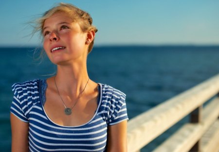 girl - water, model, striped hair, beach, sea