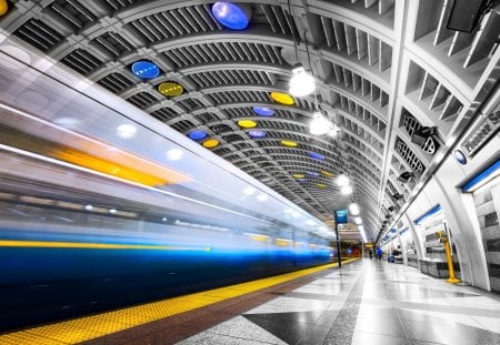 subway station in long exposure - train, subway, lights, long exposure, station