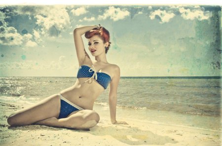 PIN UP - girl, pin up, beach, woman