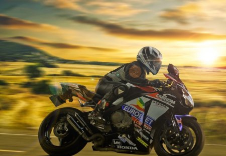 racing men - rising, race, darl shadow, cloud, light, sun, motorcycle