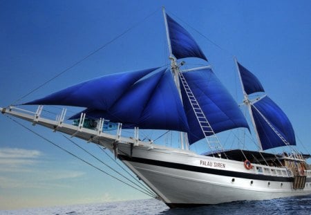 Blue Sail - sail, blue, boat, sea, sky