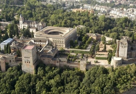 Alhambra, Granada, Spain - alhambra, forest, tree, granada, nature, spain, view, green, castle