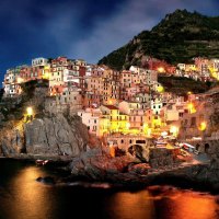 magnificent italian seaside town at night