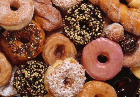 Donuts - delicious, donut, food, chocolate, morning, pink, sweet, candy