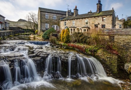 lovely waterfall in a small town hdr - town, river, hdr, waterfall, rocks