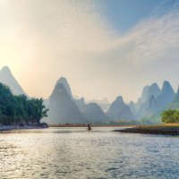 gorgeous mountains along a river in china hdr