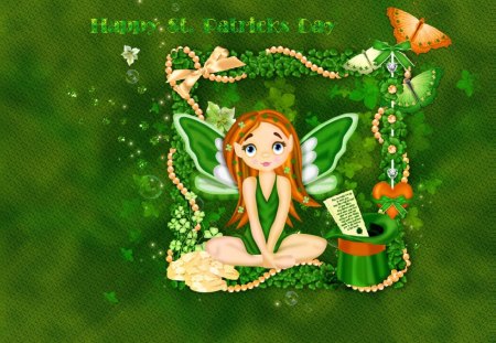 Irish Fae - st patricks day, irish, wings, green, fairy, flowers, clover