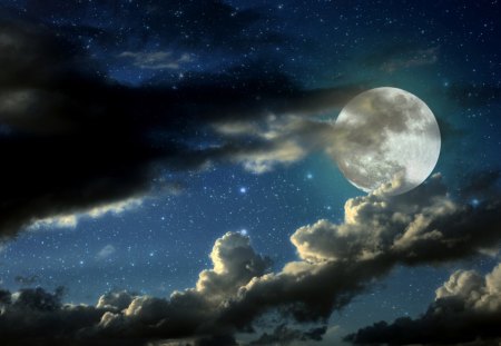 Cloudy Moon - moon, clouds, dark, sky