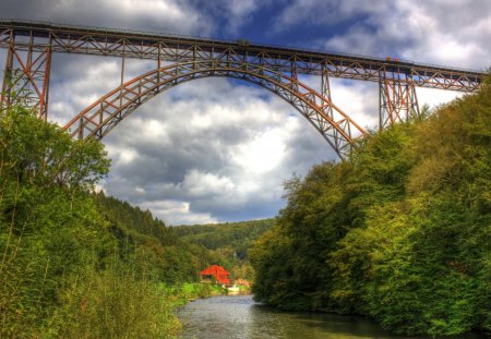 beautiful mungsten bridge in germany hdr - bridhe, forest, river, steel, hdr, houde