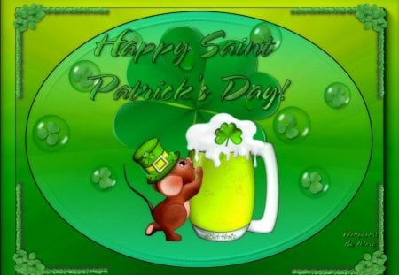 Saint Patricks Day - irish, mice, clover, saintpatricksday, stpatricksday, holidays, beer, green, mouse