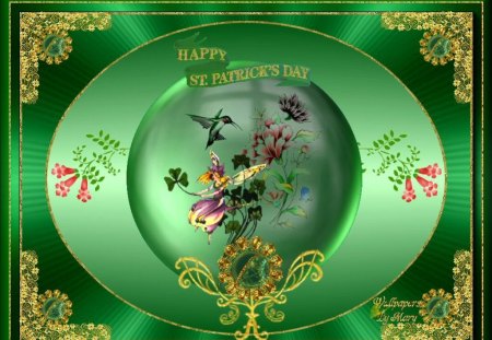 Saint Pats Lovely - hummingbirds, stpatricksday, fairies, holidays, fairy, saintpatricksday, irish, green