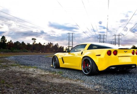 chevrolet corvette - corvette, yellow, chevrolet, road