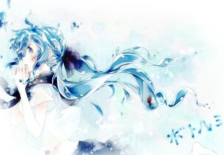 ~Hatsune Miku~ - hatsune miku, bows, vocaloid, water, fish, anime