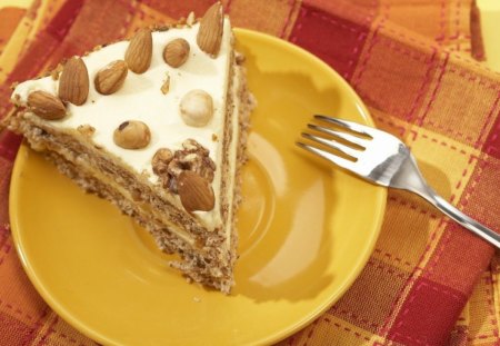 Slice of cake - plate, desserts, food, sweets, fork, cake