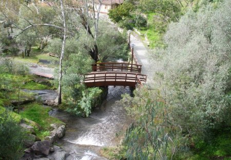 Bridge over river - river, trees, nature, bridge