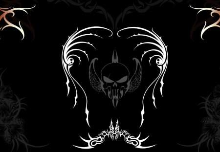 Flying Skull - skull, black, tribal, withe