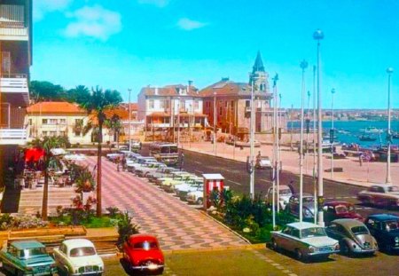 1970 postal d bai'a de cascais - architecture, cars, modern, water