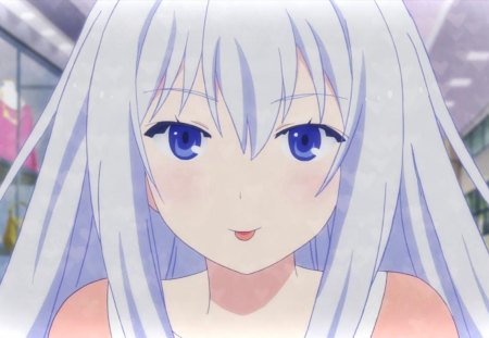 Natsikawa - oreshura, tounge, white hair, blue eyes