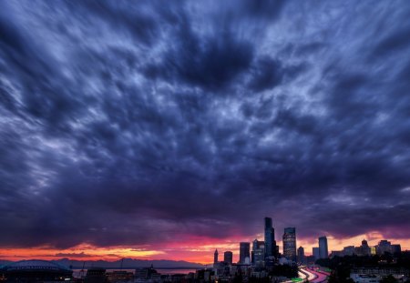 magnificent sky at sunset - clouds, city, sunset, sky